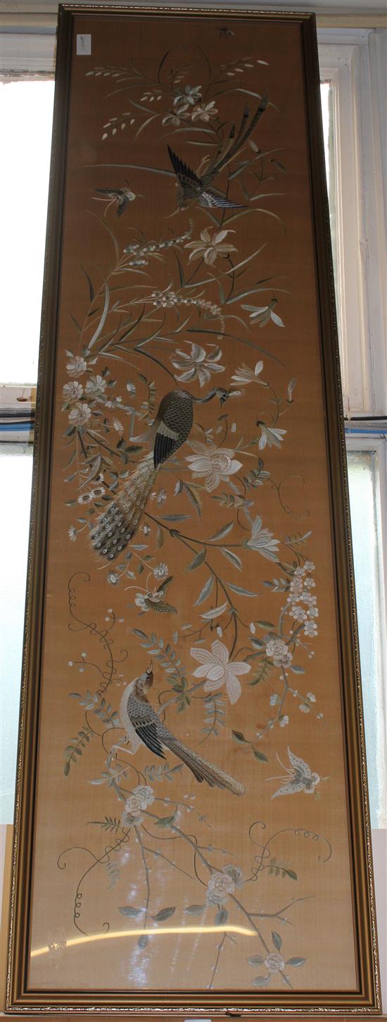 A Cantonese embroidered silk bird panel